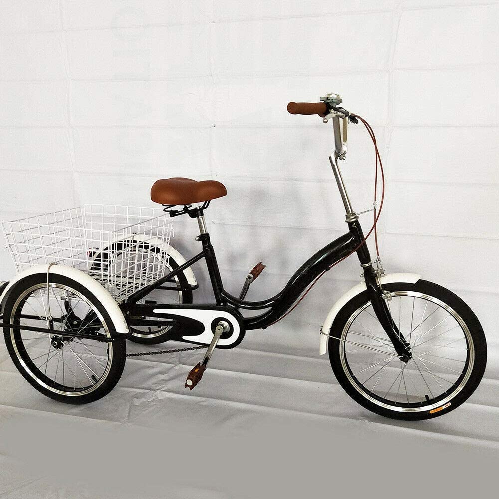 DIFU Tricycle 20 pouces pour adulte Équipement de vélo Tricycle Single Speed Tricycle Chariot de courses avec panier Sport extérieur Noir