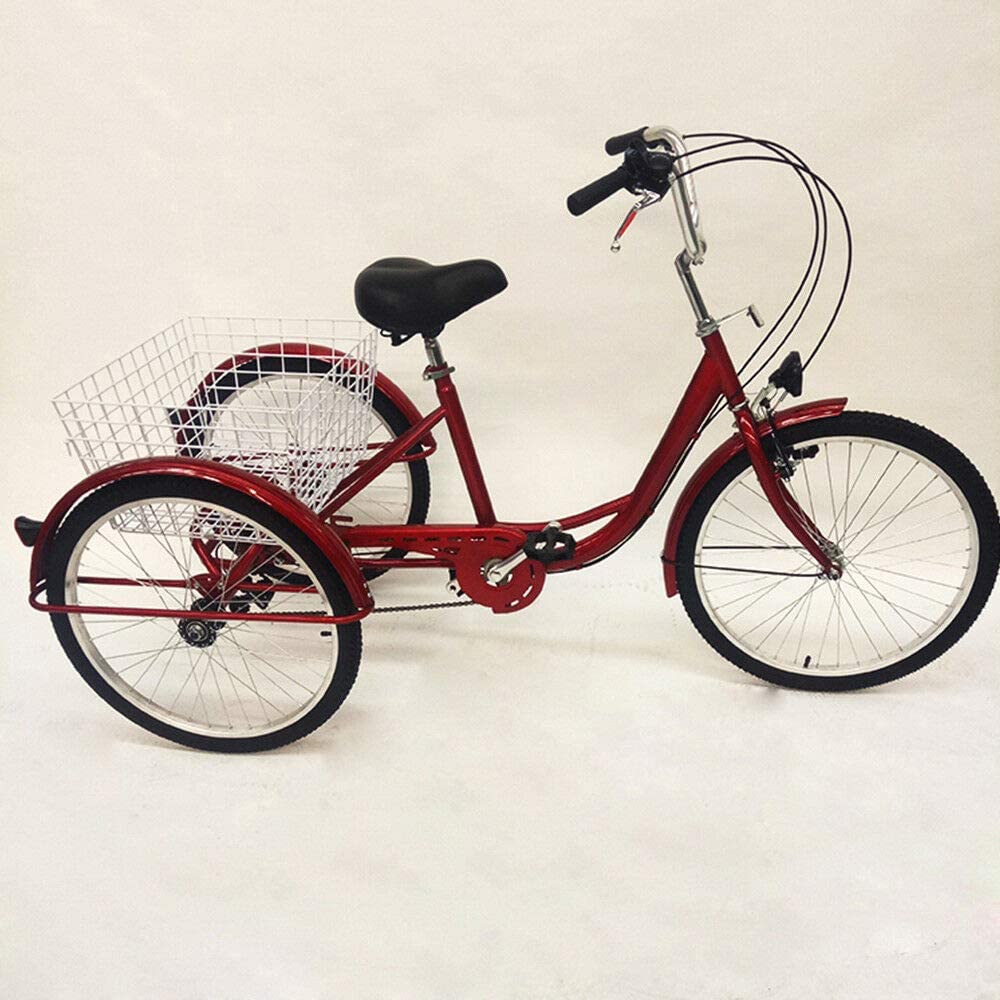 Tricycle Adulte 24" Velo 3 Roues 6 Vitesses Bicycle Trike avec lumière et panier pour City Outdoor Sports Shopping
