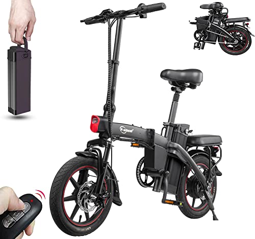 DYU Vélo Électrique Pliant,14 Pouces Smart Urban E-Bike avec 3 Modes de Conduite,Vélo Électrique avec Pédalage Assisté,Batterie Amovible,Portable Compact,Adulte Unisexe (Noir, A5)